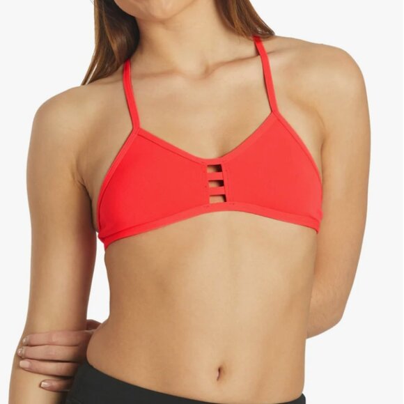 JOLYN Women's Tomcat Solid Bikini Top Strawberry Red sz Medium Cross Back UPF50 - Picture 2 of 10